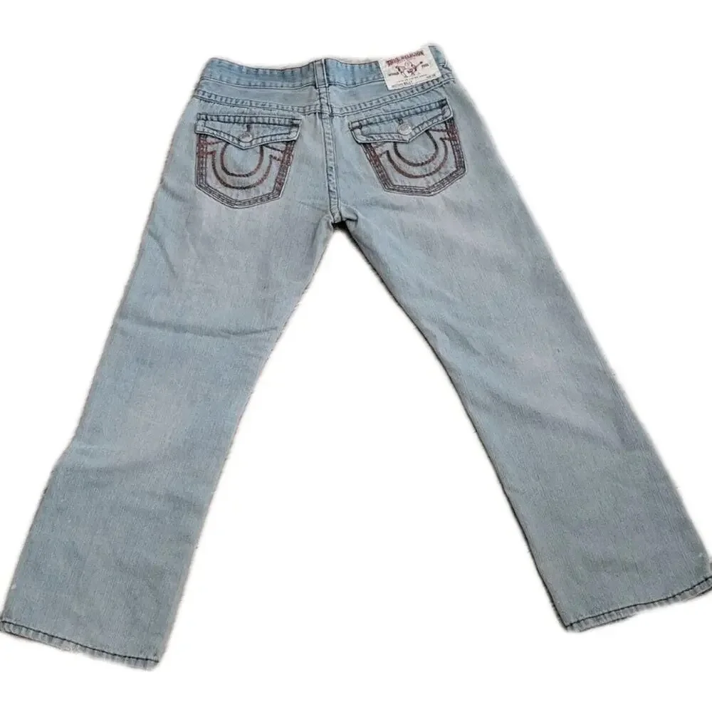 True Religion Billy Jeans Men's 36x30 Light Wash USA Flap Pocket Distressed
